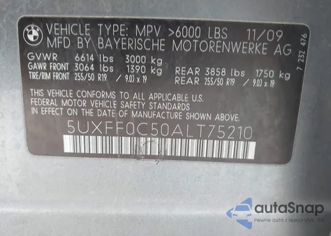 2010 BMW X5 xDrive35D z USA, uszkodzony, nr VIN 5UXFF0C50ALT75210